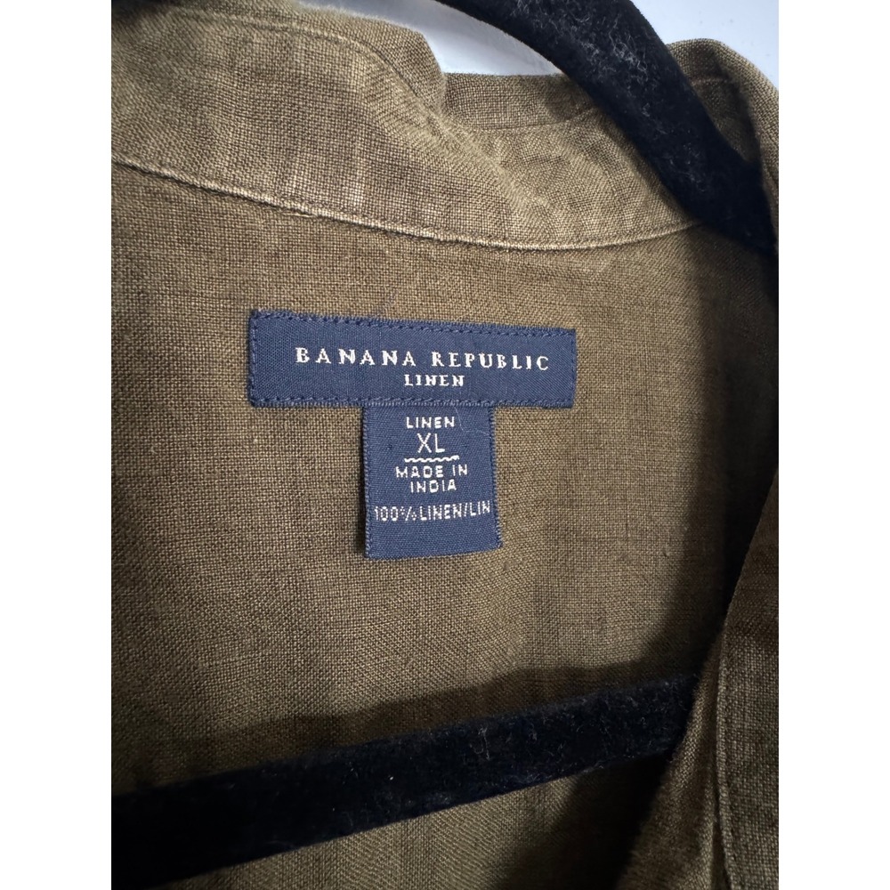 Banana Republic Vintage Mens XL Olive Green Linen Short Sleeve Button Down Shirt - Picture 3 of 6